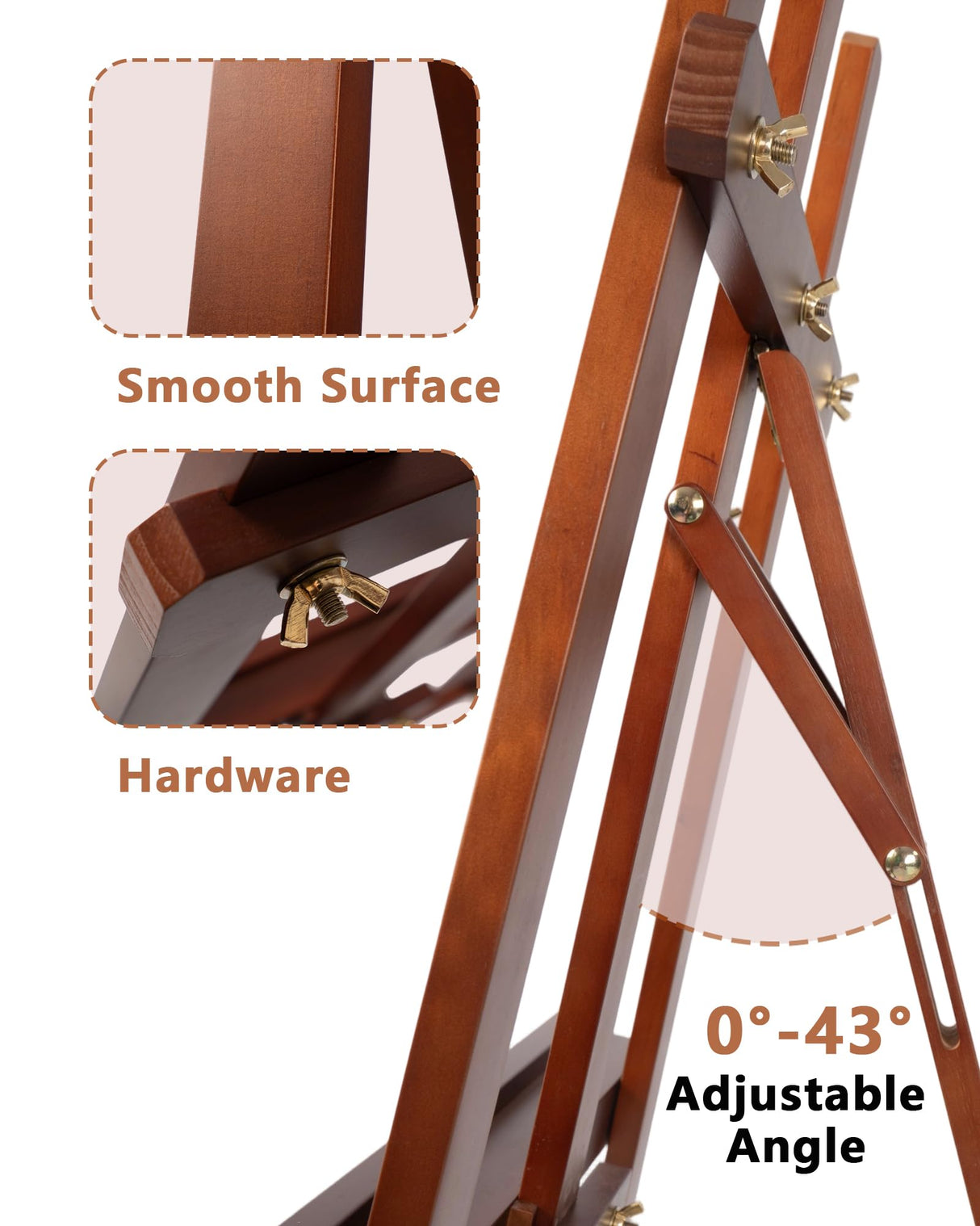 DJAR Wooden Art Easel for Painting,Adjustable Pine Wood Floor Easels for Adults Artist Beginners,Hold Canvas up to 39'',Tool-Less Installation Easel,Walnut DJAR