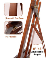 DJAR Wooden Art Easel for Painting,Adjustable Pine Wood Floor Easels for Adults Artist Beginners,Hold Canvas up to 39'',Tool-Less Installation Easel,Walnut DJAR