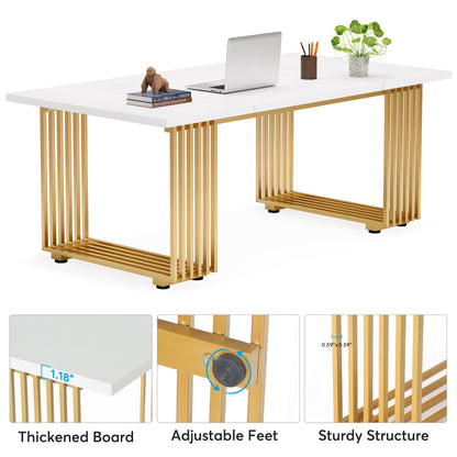 Tribesigns 70.9" Modern Office Desk, Wooden Computer Desk, White Executive Desk with Gold Metal Legs, Large Workstation for Home Office, Study Writing Desk, Small Conference Table for Meeting - WoodArtSupply