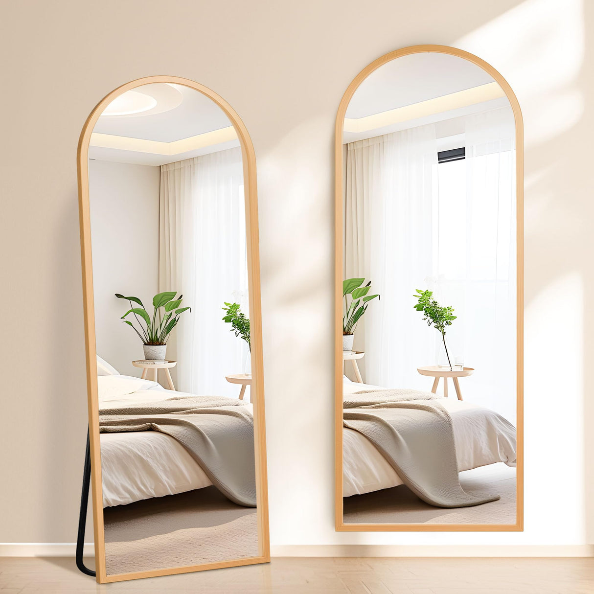 FURNIinspire Arched Full Length Mirror with Stand, 57"x20" Full Body Mirror Standing Hanging or Leaning Wall, Arch Wall Mirror with Aluminum Alloy Thin Frame for Bedroom Living Room Gold FURNIinspire