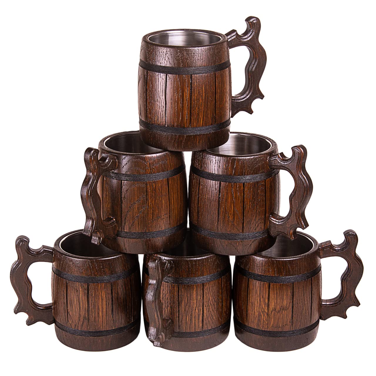 Set of 6 Handmade Wooden Beer Mug of Wood Eco Friendly Great Gift Ideas - WoodArtSupply