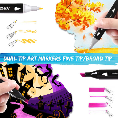 ANCEPO 80 Colors Dual Tip Alcohol Markers Set, Brush and Fine Tip Art Markers for Adults and Kids, Sketch Drawing Pens with Case for Artists Beginners ANCEPO