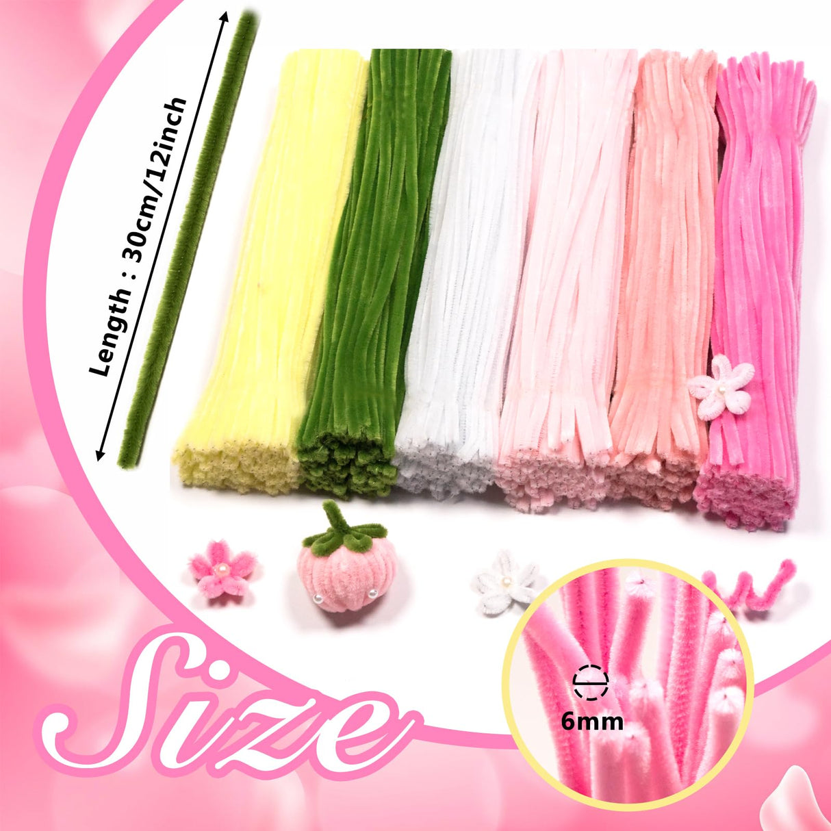 MACIOZE 600 Pcs Pink Pipe Cleaners Craft for Flowers, Pastel Chenille Stems for DIY Art Projects Creative Gift(6 Colors), Bulk Fuzzy Pipe Cleaner Flower Kit, Ideals for Party Decor (Pink Flower) MACIOZE