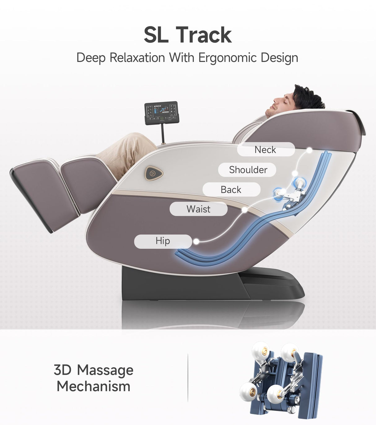 Real Relax 3D Massage Chair Full Body SL-Track, Zero Gravity Recliner with 16 Massage Modes, Body Scan, Wasit Heating, Foot Rollers, Bluetooth, Favor-22 Brown Real Relax