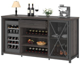 LVB Long Bar Cabinet with Fridge Space, Farmhouse Big Liquor Cabinet with Drawer Storage, Rustic Wood Metal Large Wine Cabinet with Rack, Modern Sideboard Buffet for Kitchen Dining Room, Gray, 70 Inch LVB
