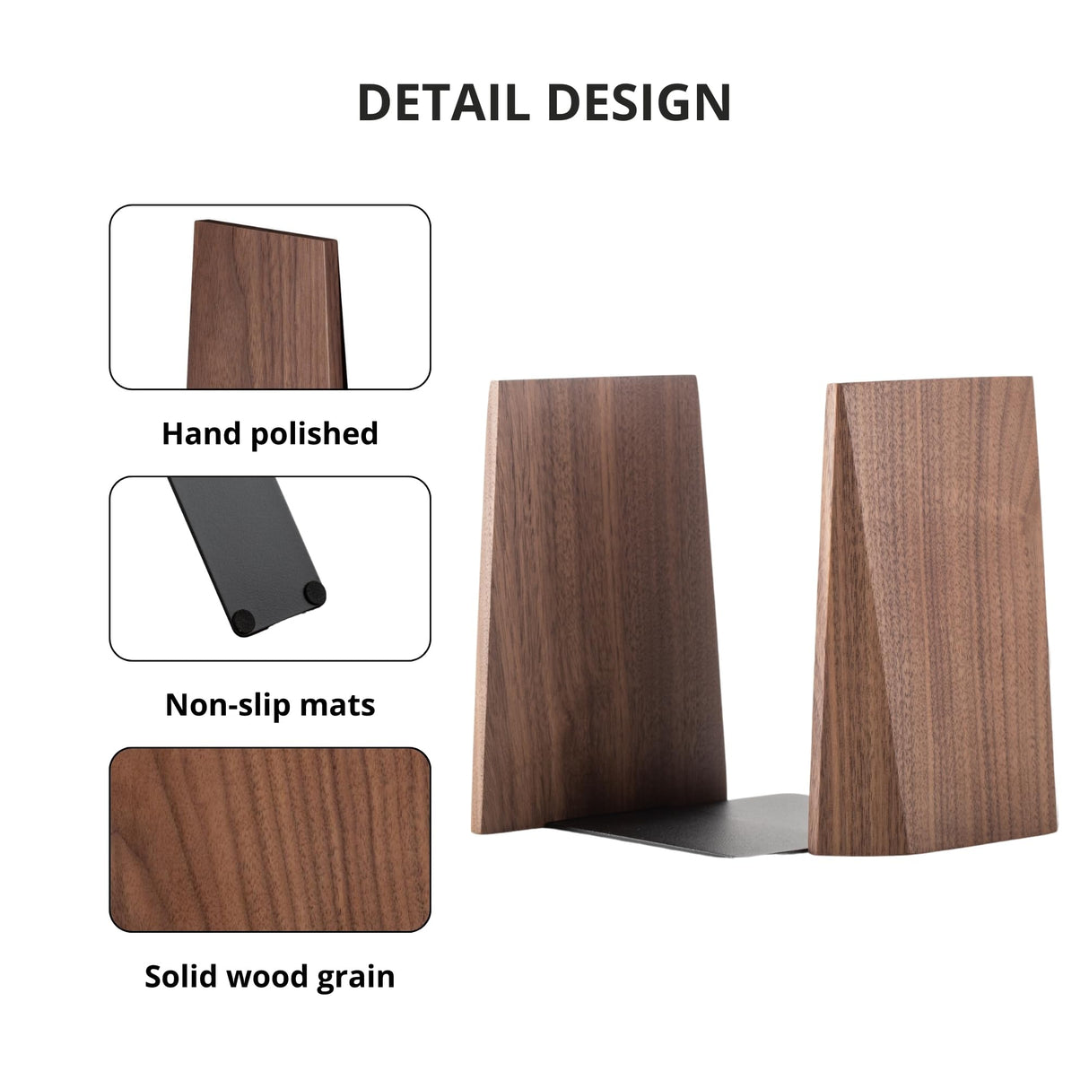 muso wood Book Ends, Handmade Wooden Bookends for Heavy Books, Creative Beveled Bookends for Shelves, Non-Skid Book Ends, Walnut-1Pair muso wood