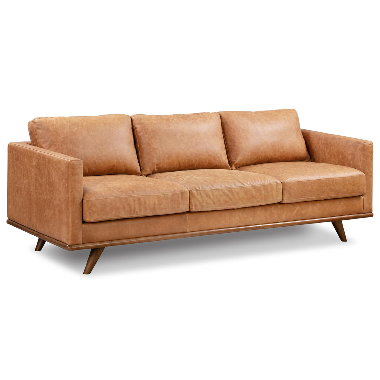 POLY & BARK Nolita 85" Sofa – Cognac Tan Full-Grain Pure-Aniline Italian Leather, Feather-Down Cushioning, Solid Rubberwood Base & Legs POLY & BARK