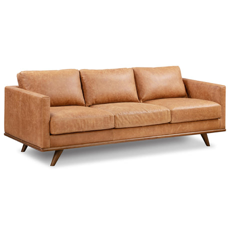 POLY & BARK Nolita 85" Sofa – Cognac Tan Full-Grain Pure-Aniline Italian Leather, Feather-Down Cushioning, Solid Rubberwood Base & Legs POLY & BARK