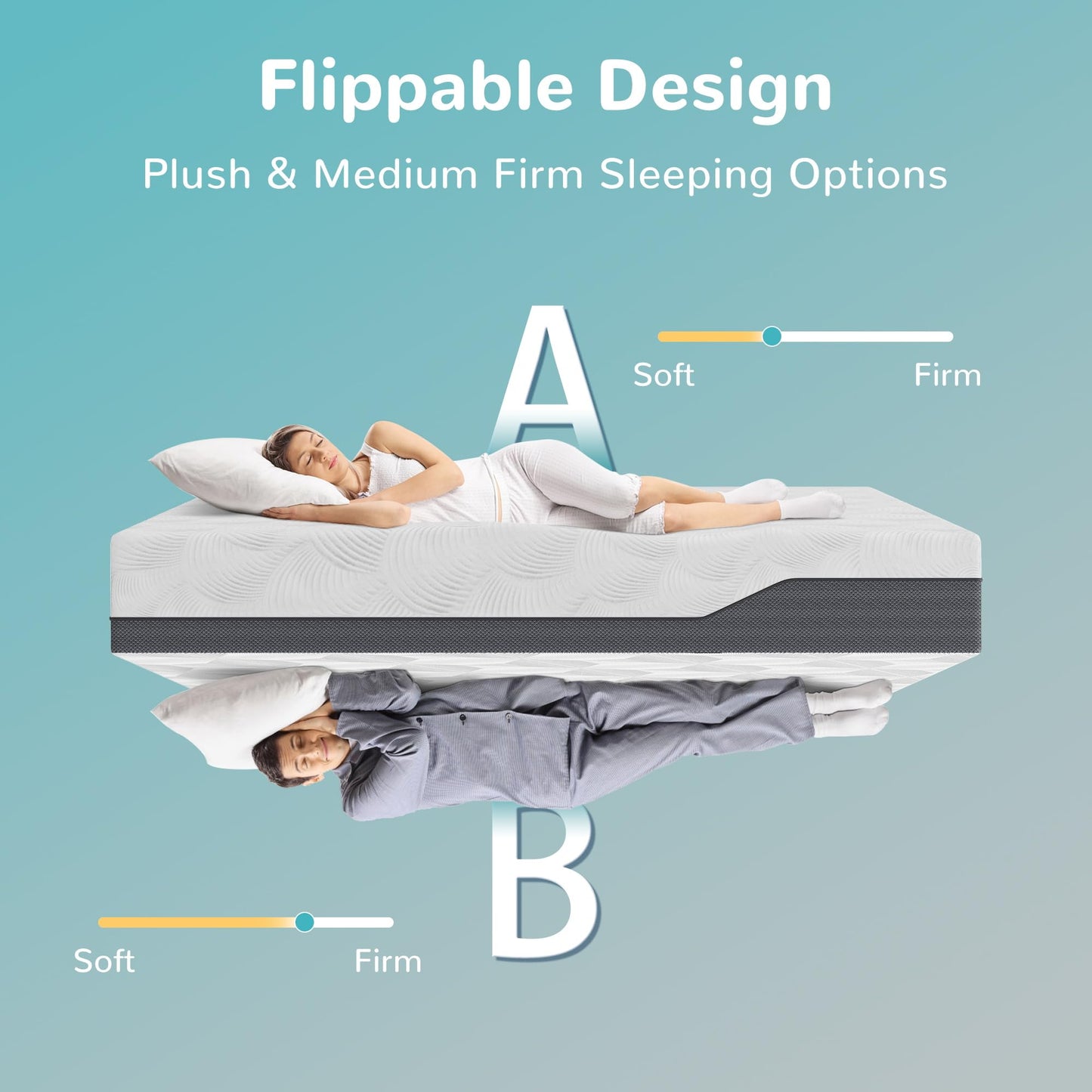 JOYRIDE SLEEP Cal King Size Mattress, 10 Inch Gel Memory Foam Mattress in a Box, Flippable Cal King Mattress with Two Firmness Preference, Pain Relieving, Motion Isolation