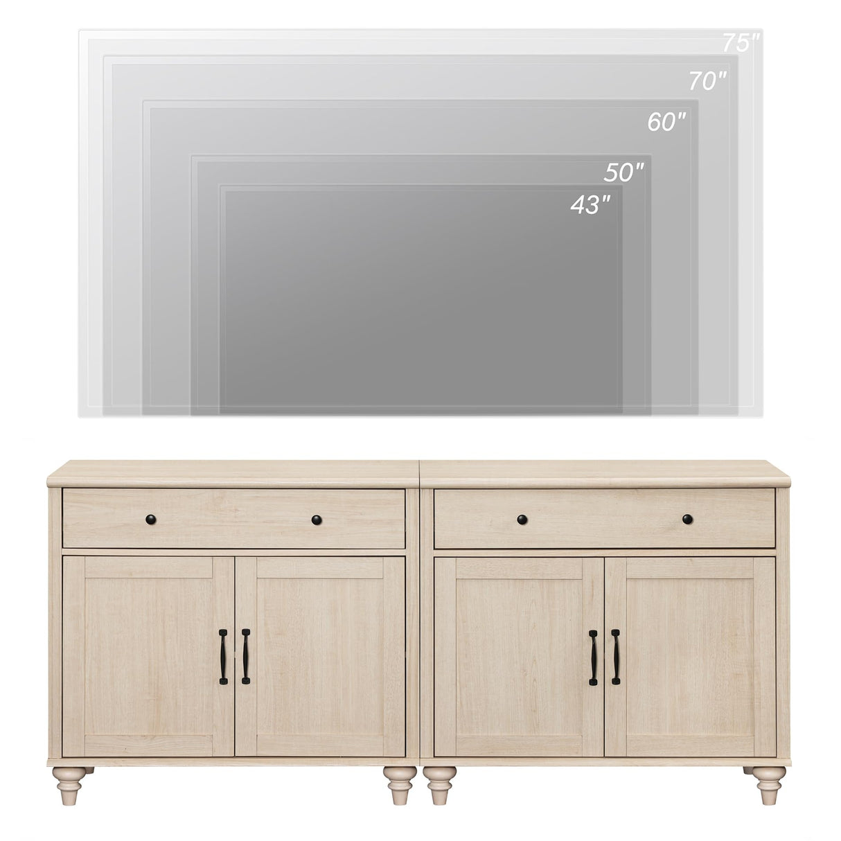 WAMPAT Entertainment Center with Bookshelves for TVs up to 75", Farmhouse Wall Unit TV Stand with 8 Doors & 4 Drawer, Media Console Table for Living Room, Bedroom & Home Theater, Beige WAMPAT