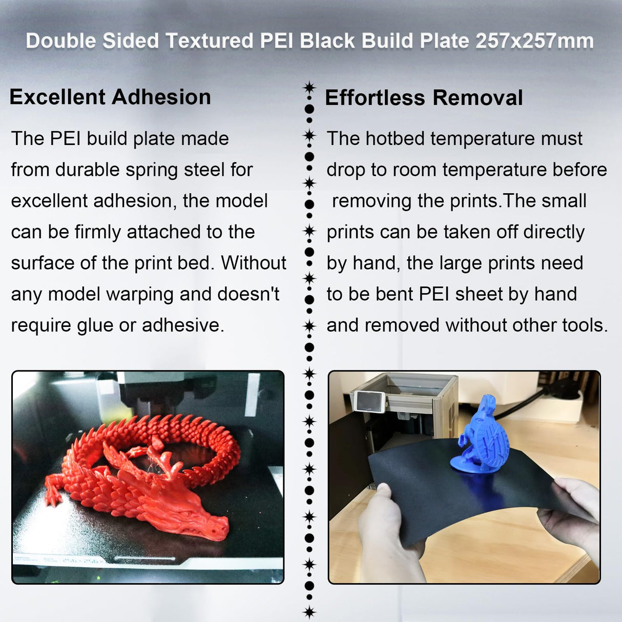 IdeaFormer-3D Double Sided Black PEI Build Plate for Bambu Lab X1/X1C/X1E/P1P/P1S/A1, Flexible Spring Steel Sheet for Bambu Lab 3D Printers Platform 257x257mm IdeaFormer-3D