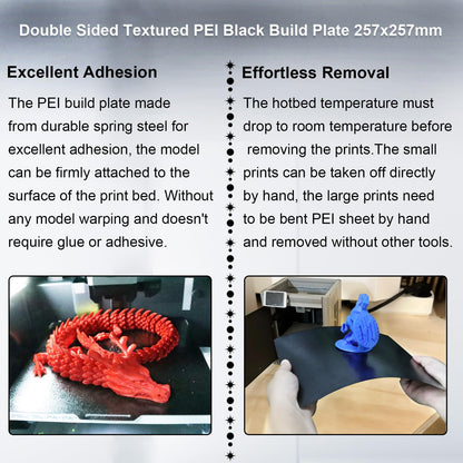 IdeaFormer-3D Double Sided Black PEI Build Plate for Bambu Lab X1/X1C/X1E/P1P/P1S/A1, Flexible Spring Steel Sheet for Bambu Lab 3D Printers Platform 257x257mm - WoodArtSupply