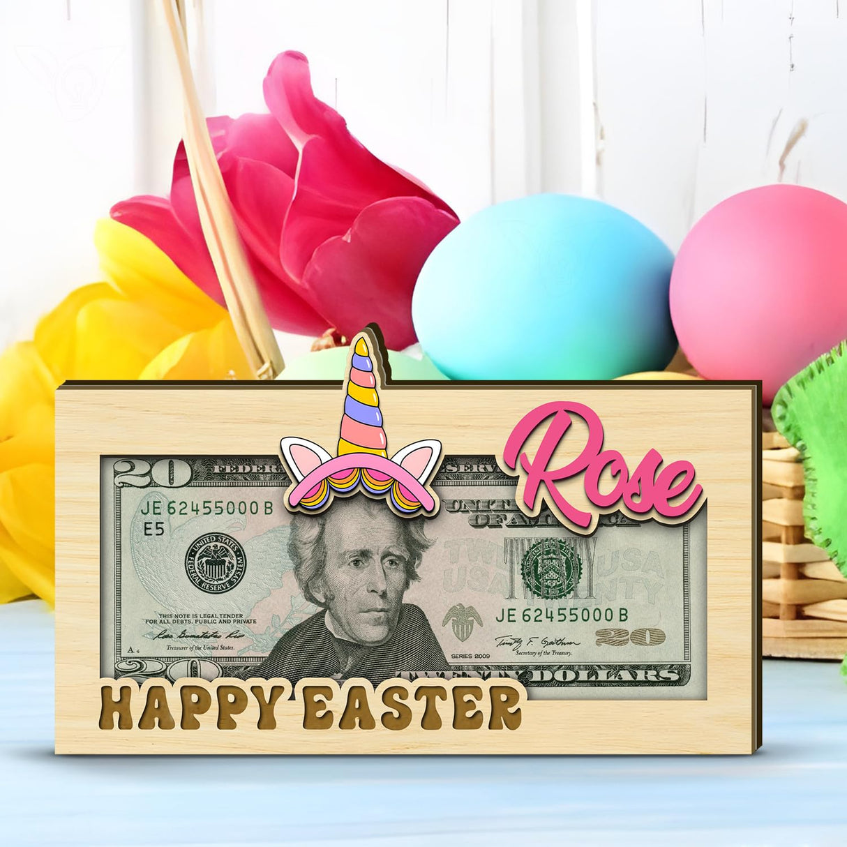 Easter Personalized Money Gift Holder - Custom Name Wooden Easter Gift Card Money Holder for Boys Girls, Hanging Easter Gift Card Holder Gifts V-DECORPARKS