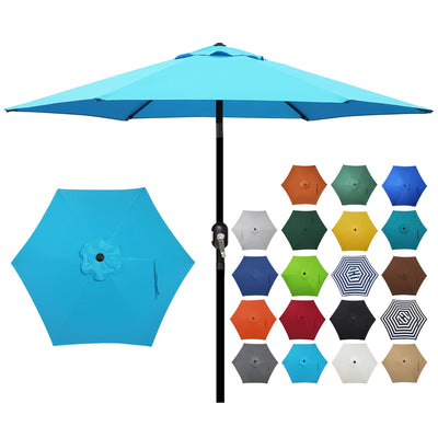 Blissun 7.5 ft Patio Umbrella, Yard Umbrella Push Button Tilt Crank (Light Blue)