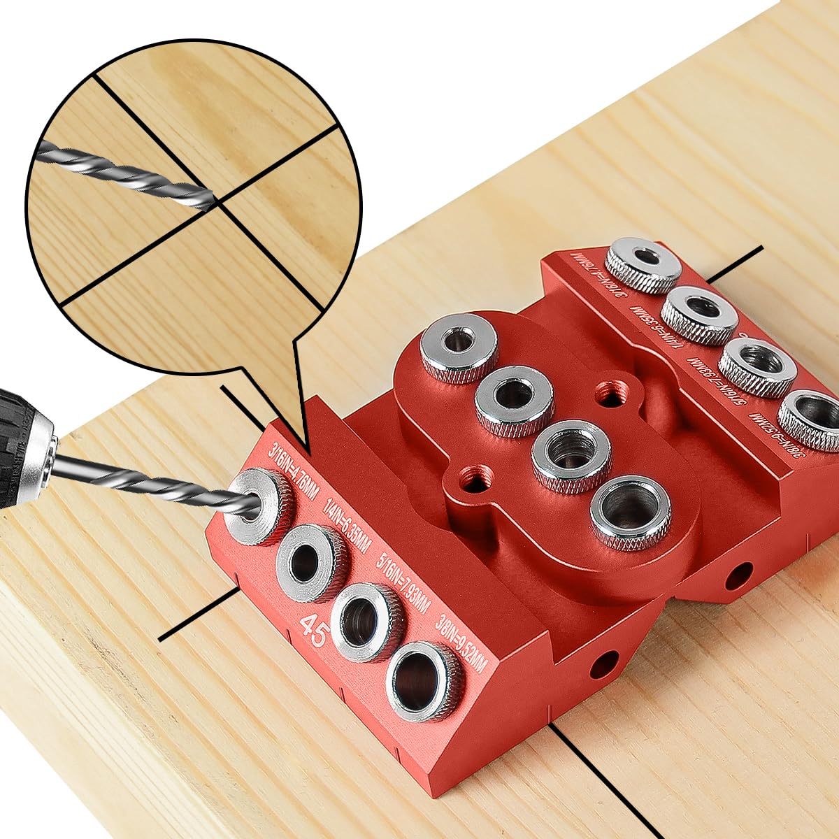 30 45 90 Degree Angle Drill Guide Jig Drill Block for Straight Angled Holes with Detachable Drill Bushings Positioning Bar - WoodArtSupply