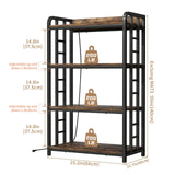 TIFFLOI 4-Tier Rustic Brown Bakers Rack, Black Frame, Top Power Outlet, 70lbs/Shelf, 2 Adjustable Shelves, Small Kitchen & Coffee Bar TIFFLOI