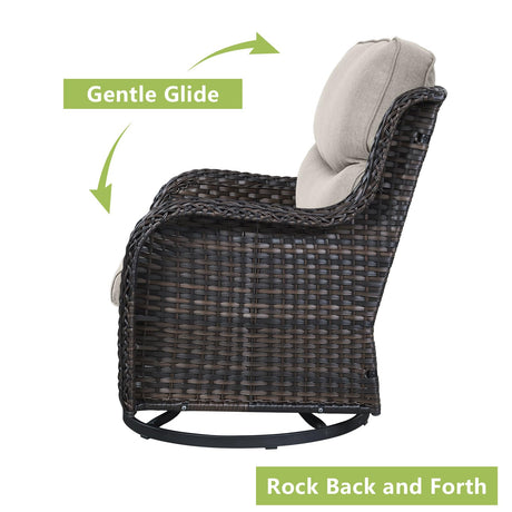 Rilyson Wicker Patio Furniture Set - 5 Piece Rattan Outdoor Sectional Conversation Sets with 2 Swivel Rocking Chairs,2 Ottomans and 1 Side Table for Porch Deck Garden(Brown/Beige/Smile) Rilyson
