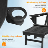 Rengue Folding Adirondack Chair with Retractable Ottoman, Patio Chair with Cup Holder, Wood Texture Fire Pit Chair, Heavy Duty HDPE Weather Resistant for Outdoor Lawn Porch Garden Backyard Deck Rengue