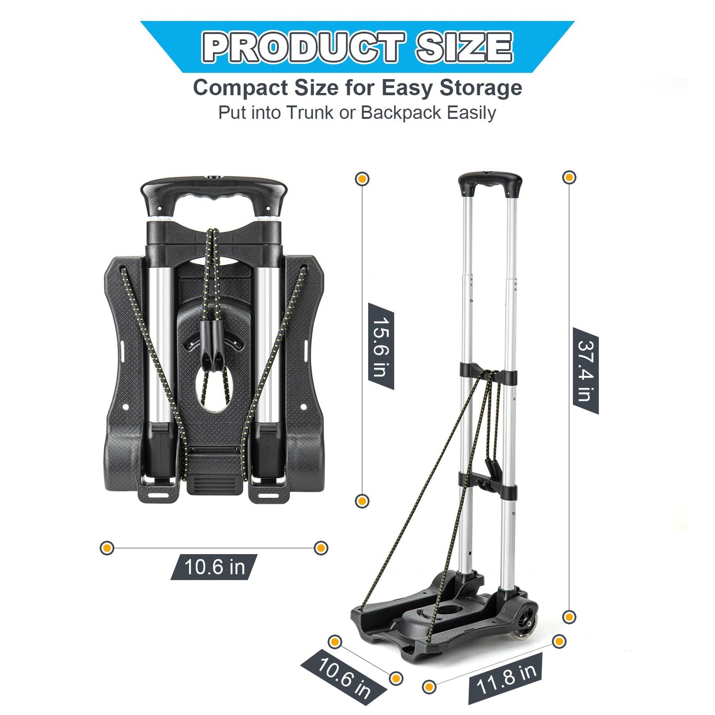 Vsaikeo Small Folding Hand Truck Dolly with 2 Wheels, Lightweight Aluminum Foldable Luggage Cart, Collapsible Cart Portable Dolly for Airport Travel Moving Use - WoodArtSupply