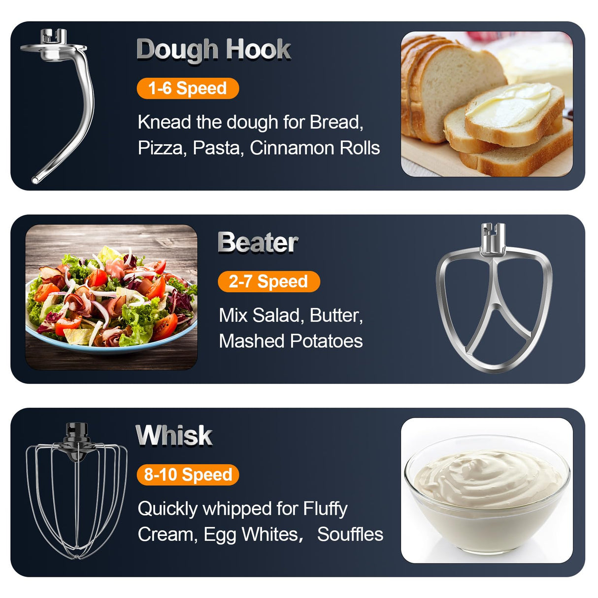 Honinst Stand Mixer, 6.5QT 10-Speed Tilt-Head Electric Stand Mixer, 3-In-1 Kitchen Mixer with Bowl, Dough Hook, Whisk and Beater, Food Mixer for Baking, Cake and Most Home Cooks, Blue Honinst