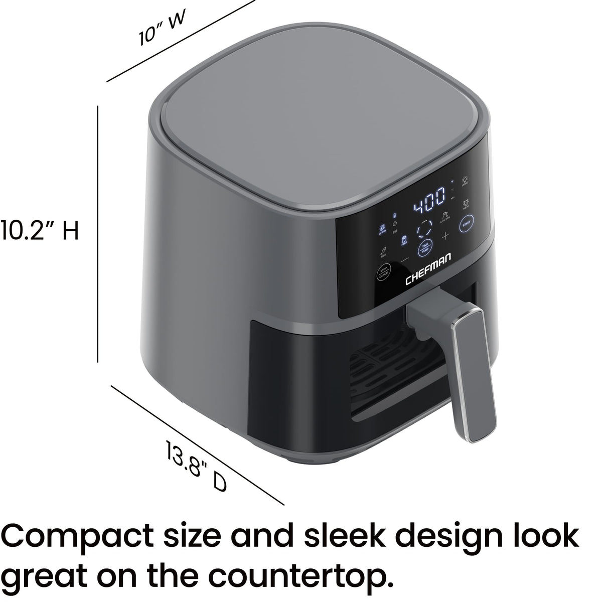 Chefman Air Fryer – 4 QT Compact Airfryer for Quick & Easy Meals, Features Hi-Fry Technology for Extra Crisp, Easy-View Window, Touch Controls with 4 Presets, Nonstick & Dishwasher Safe Basket - Grey Chefman
