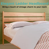 MORDEER Solid Wood Queen Bed Frame, Malaysian Oak Platform Bed with Ladder Headboard, Modern Bedframe with Elevated Bed Legs, No Box Spring Needed, Noise-Free, Queen Size, Rustic Pine MORDEER
