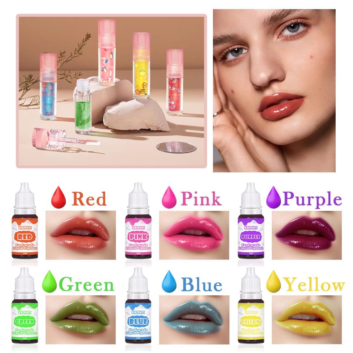 BRIPATI DIY Lip Gloss Making Kit - All-in-One to Make Your Own Lip Care Gloss Set with Clear Base, Pigments, Glitter, Tubes, Fun Creative Gift for Women Girls Makeup Lovers in Christmas Birthdays BRIPATI