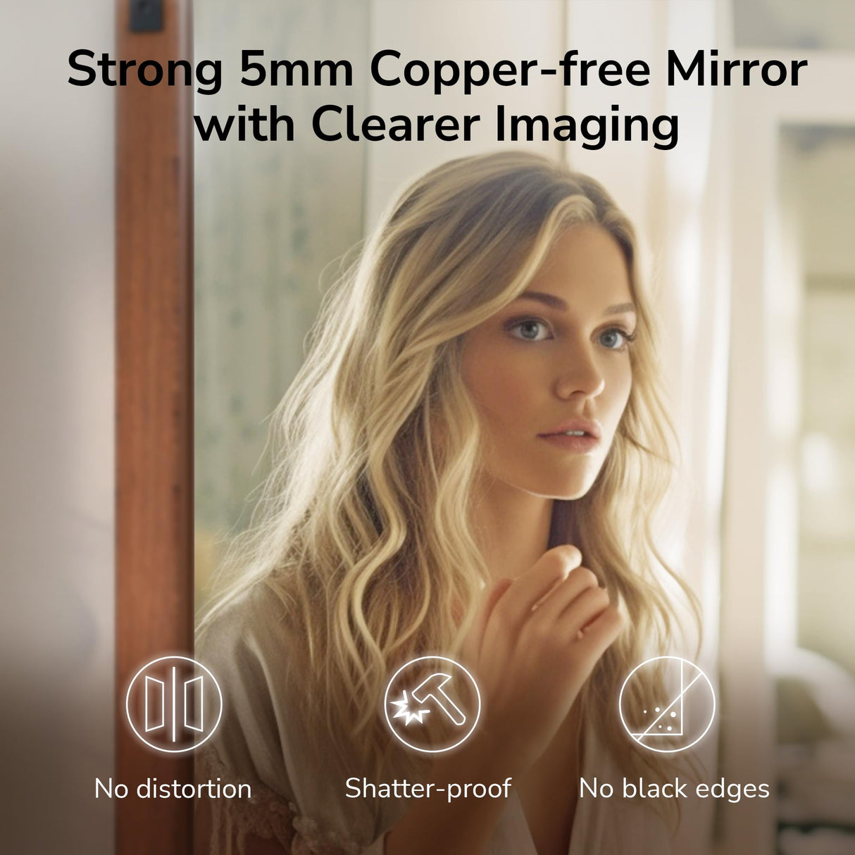 TokeShimi 60x36 Inch Rustic Wooden Framed Bathroom Mirror Over Sink, Pine Wood for Farmhouse Mirror, Water-Proof, French Cleats Installation, HD-Reflection and Shatter-Proof Glass TokeShimi