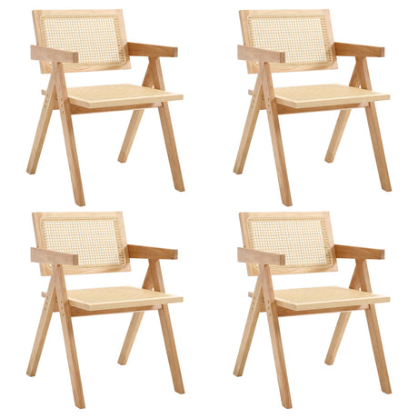 KCC Rattan Dining Room Chairs Set of 4, Comfy Modern Solid Wooden Boho Cane Kitchen Armchairs with Breathable Mesh Rattan Back and Seat for Restaurant/Kitchen/Living Room(Natural) KCC