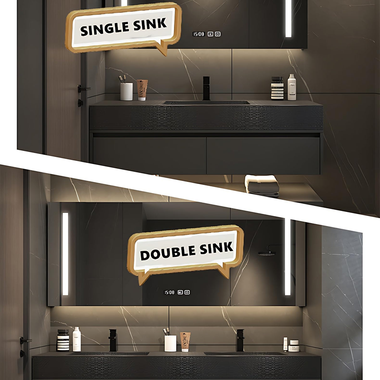 ZGNBSD Bathroom Vanity with Sink - Floating Bathroom Vanity | Wall Mount | Modern Bathroom Vanity with LED Smart Defogging Medicine Cabinet | Solid Wood Bathroom Vanity (Double Sink,60") ZGNBSD