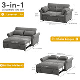 DWVO Sleeper Sofa Bed 3-in-1 Convertible Couch with Pullout Bed, 55'' Loveseat Sleeper Sofa Bed with Reclining Backrest with 2 Pillows and Storage Bag for Living Room, Bedroom, Apartment, Blue Gray DWVO