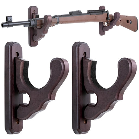 SCUNDA Gun Rack for Wall, Wall Mounted Gun Rack, Indoor Gun Rack Holder for Home Office Storage Display, Wooden Gun Rack for Rifle Shotgun and Bow,2 Pack (Dark Brown) SCUNDA