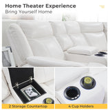 Power Recliner Sectional Sofa Couches with LED Lights for Living Room, Faux Leather Wall Hugger Reclining Corner Couch Sets with 2 Home Theater Seat, USB Charger, Cup Holder, Storage Console, White Comfort Stretch