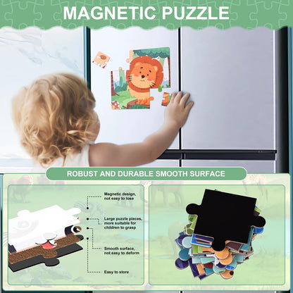 Kids Magnetic Puzzles Toddler Travel Toys Gifts for Kids, 3 in 1 Jigsaw Puzzle 37 Pieces Book,Gifts for Birthday, Thanksgiving, Christamas, Girls and Boys Age 3 4 5 6-Animal Theme Montessori