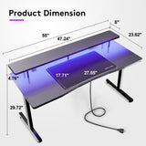 GTRACING 55 Inch Gaming Desk, Computer Gamer Desk with Monitor Stand, Ergonomic Carbon Fiber Surface Gaming Table with Power Outlet and Mouse Pad for Home Office, Colorful GTRACING