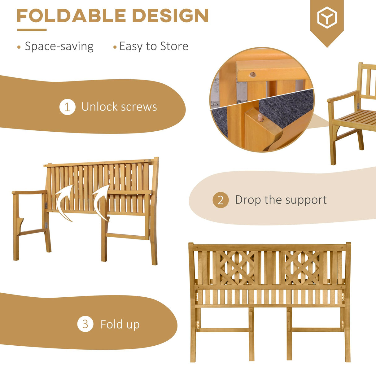 Outsunny Portable 4FT Wooden Garden Bench for Two with Backrest and Armrests Outsunny