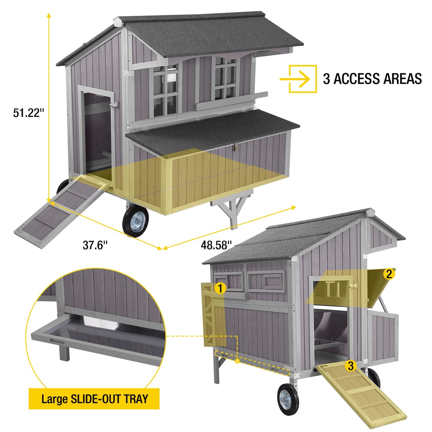 Aivituvin Chicken Coop Upgrade Durable Outdoor Chicken House with Large Wheels, Nesting Box, Leakproof Pull-on Tray and UV-Resistant Roof Panel - WoodArtSupply