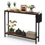 Bigbiglife 39.4" Console Entryway Table, 2-Tier Industrial Narrow Sofa Table with Storage Shelves for Hallway, Living Room, Bedroom, Foyer, Corridor, Office, Rustic Brown and Black Bigbiglife