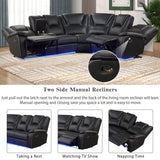 Manual Reclining Sectional Sofa Set with LED Strips, Premium Faux Leather Recliner Corner Sectional Couch with Console & Cup Holders for Living Room Secsofier