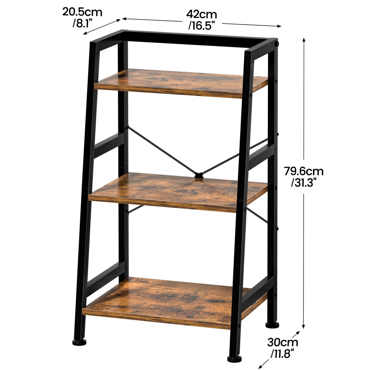 3-Tier Bookshelf, Ladder Shelf, Industrial Bookcase with Steel Frame, Metal Small Bookcase, Stand up Shelves for Living Room, Home Office, Kitchen, Bedroom, Industrial Style（Rustic Brown & Black） Homedawn