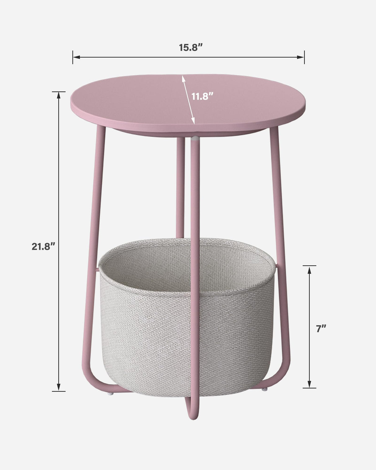 TUTOTAK Small Side Table, Oval End Table, Night Stand, Bedside Table, Set of 2, Sofa Table with Cloth Storage Basket, Living Room, Bed Room, Pink TB01BP0632 TUTOTAK