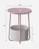 TUTOTAK Small Side Table, Oval End Table, Night Stand, Bedside Table, Set of 2, Sofa Table with Cloth Storage Basket, Living Room, Bed Room, Pink TB01BP0632 TUTOTAK
