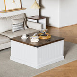 AntsandAnts Farmhouse Coffee Table with Storage, Square Wood Coffee Tables for Living Room, Large Center Table with Flip-Top Lid, 31.5 Inch (White and Rustic Brown) AntsandAnts