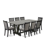 East West Furniture V-Style 9 Piece Kitchen Set Includes a Rectangle Table with V-Legs and 8 Dark Gotham Grey Linen Fabric Parson Dining Chairs, 40x72 Inch, V697MZ650-9 East West Furniture