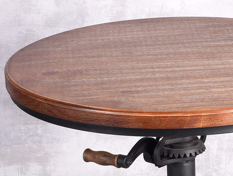 Diwhy Pub Set Industrial Style Adjustable Height 33.5-39.4in Dining Table Dia 23.6" Wooden Top with Handle Bar Table Diwhy