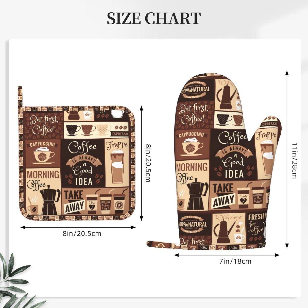 Oven Mitts Pot Holders Set Coffee Pattern Silicone Modern Art Kitchen Gloves Potholders Heat Resistant for Chef Baking Cooking Grilling BBQ 4 Pack Mitt SUPLUCHOM