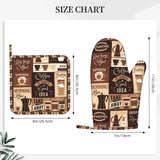 Oven Mitts Pot Holders Set Coffee Pattern Silicone Modern Art Kitchen Gloves Potholders Heat Resistant for Chef Baking Cooking Grilling BBQ 4 Pack Mitt SUPLUCHOM