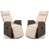 Greesum Patio Recliner All-Weather Wicker Lounge Chair with Flip-up Side Table(Set of Two), Beige Greesum