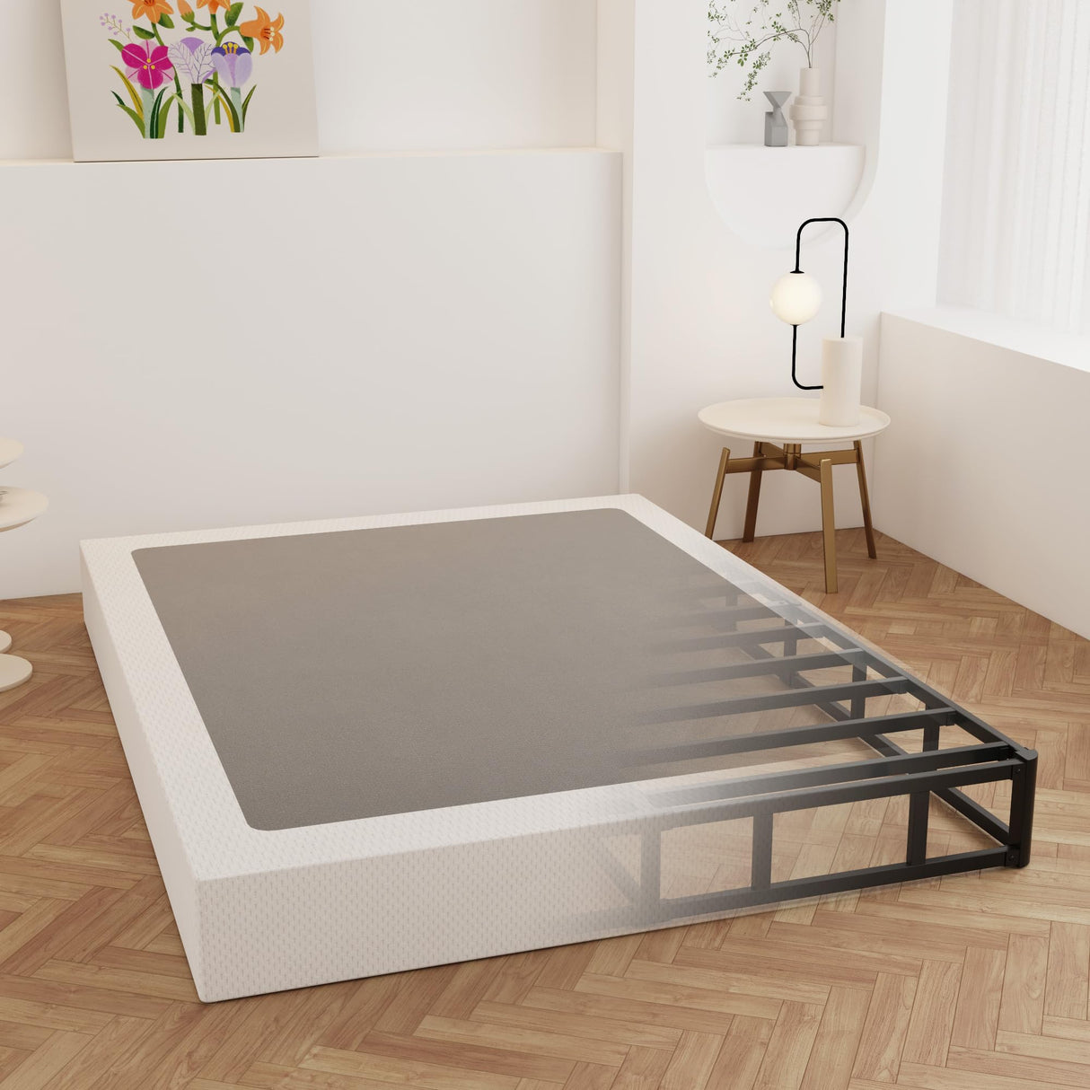 Maenizi 9 Inch Full Size Box Spring, Heavy Duty Metal Box Spring Bed Base with Fabric Cover, Mattress Foundation, Easy Assembly, Noise Free, Black Maenizi