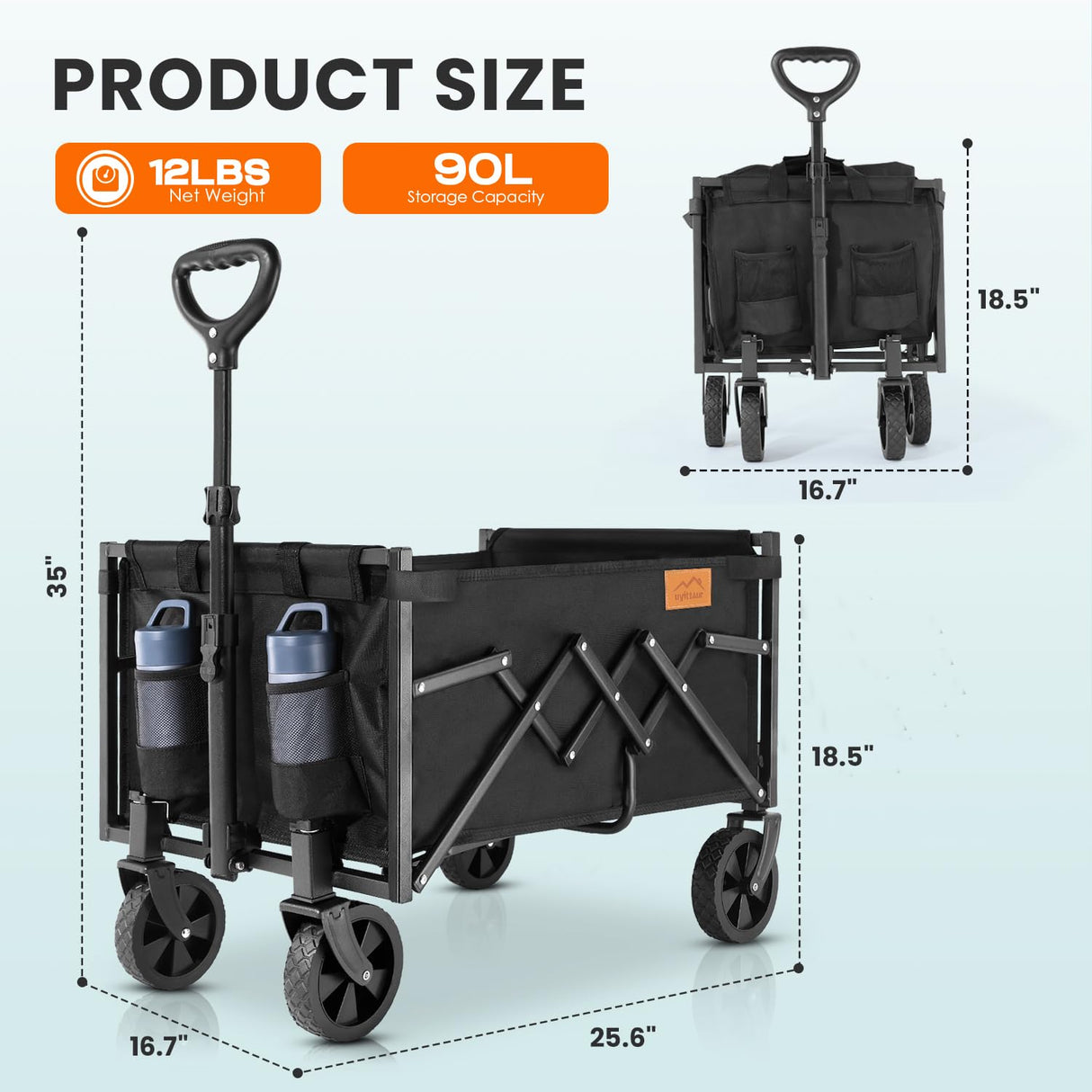 Uyittour Collapsible Wagon Cart Foldable with 220lbs Weight Capacity, Lightweight Portable Folding Utility Grocery Shopping Cart with Wheels for Camping Sports Beach and Shopping Uyittour